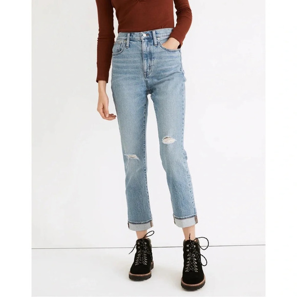Madewell The High-Rise Slim Boyjean in Bilston Wash: Ripped Edition - Picture 1 of 9